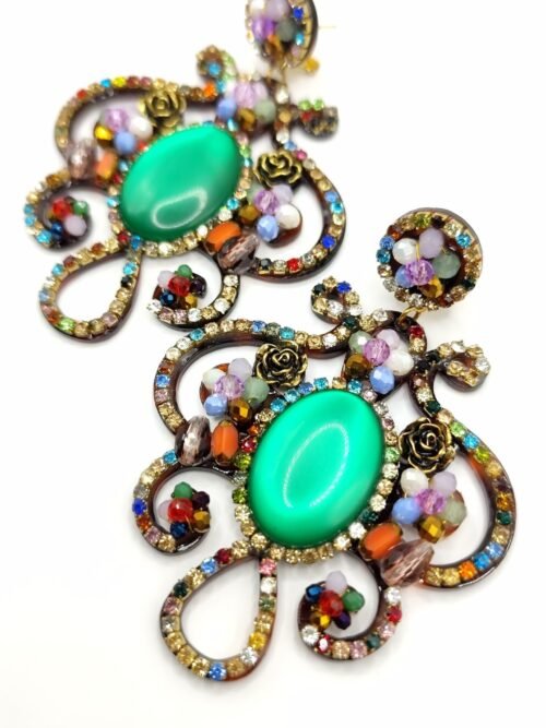Pendientes Esmeralda Arabesco con resina Verde
