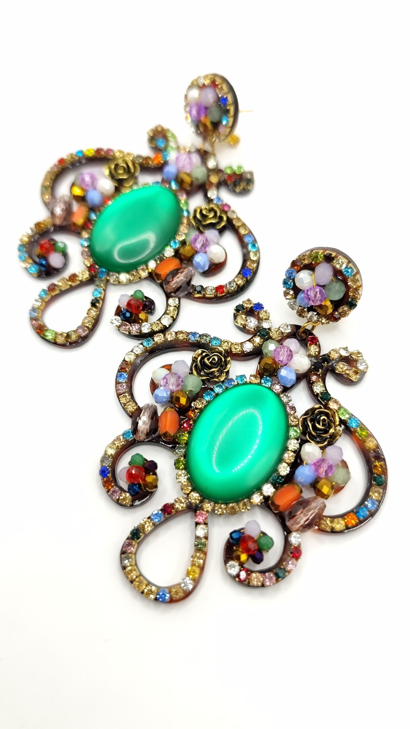 Pendientes Esmeralda Arabesco con resina Verde