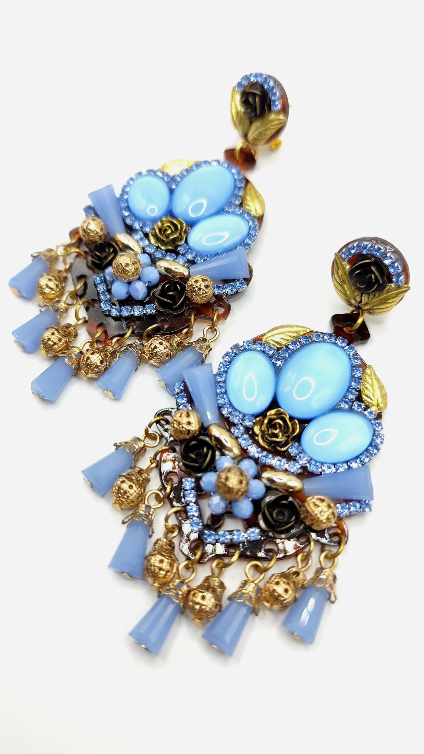Pendientes Victoria | Pendientes de flamenca artesanales. Celeste