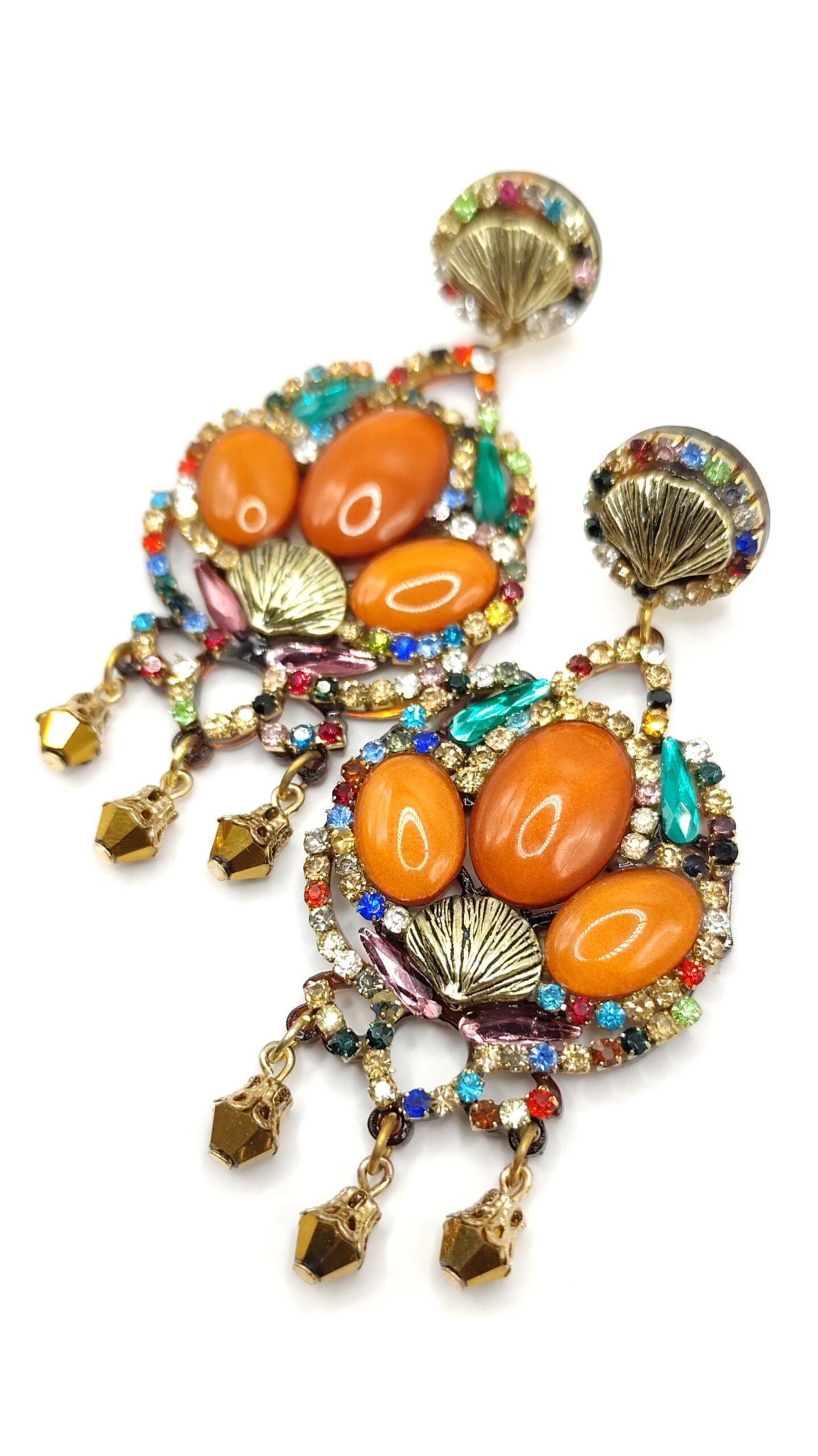 Pendientes Luna con flor redonda