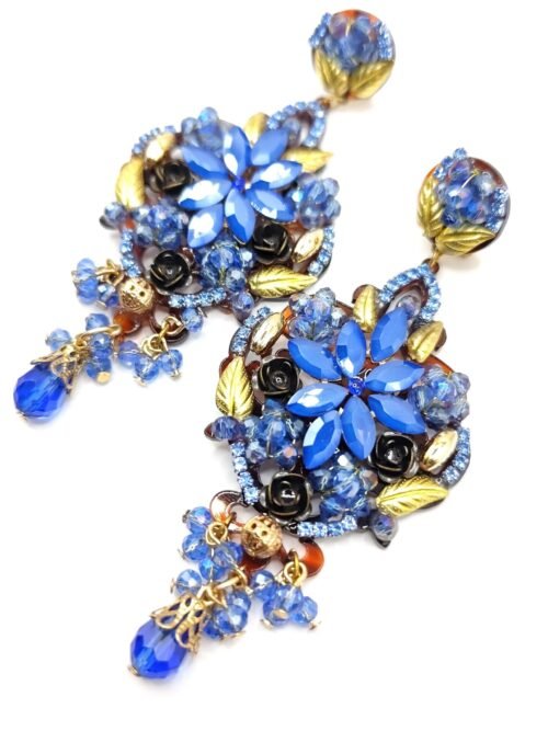 Pendientes Rosa de flamenca arabesco Azul