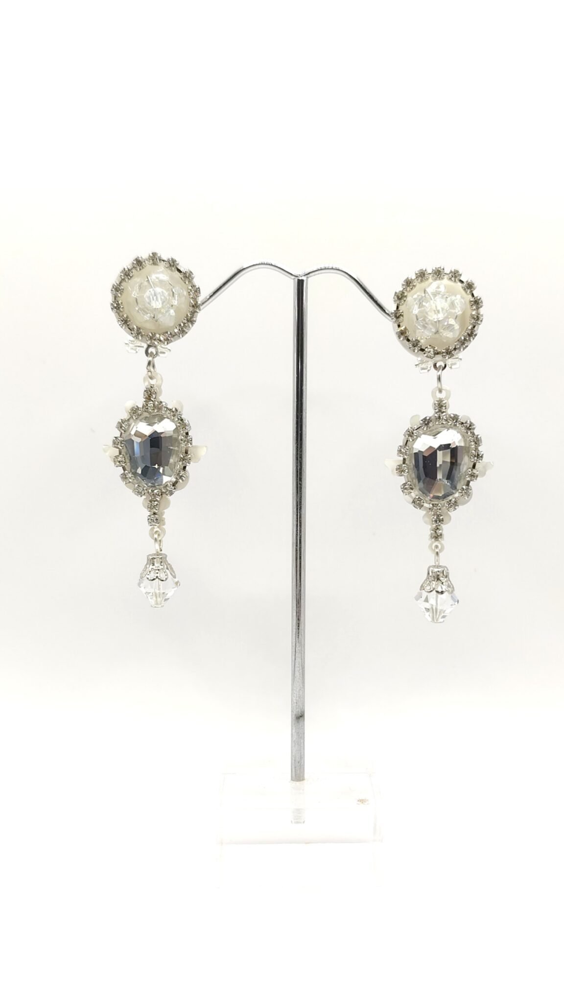 Pendientes de Novia Ginebra – Rombo XXS con Cristal Rectangular y Swarovski Hechos a Mano