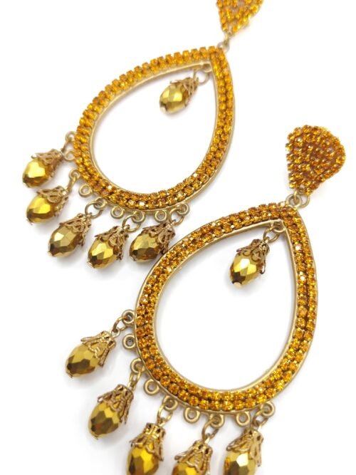 Pendientes de Fiesta Nicole – Gota Grande con Doble Strass y Lágrimas de Cristal Checo Hechos a Mano