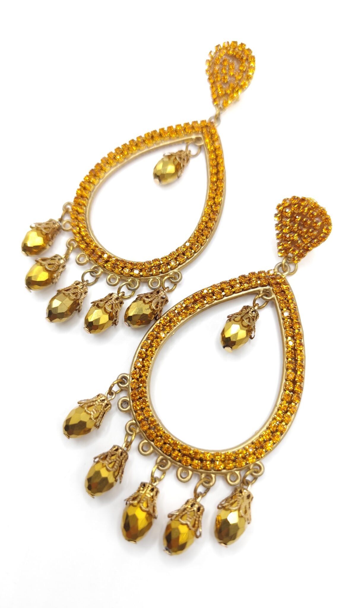 Pendientes de Fiesta Nicole – Gota Grande con Doble Strass y Lágrimas de Cristal Checo Hechos a Mano