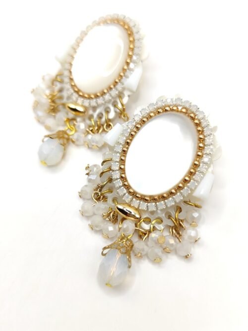 Pendientes de novia África de nácar blanco con cristal Swarovski y cristal checo