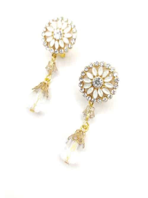 Pendientes de novia Caroline de nácar blanco con Swarovski y cristal checo