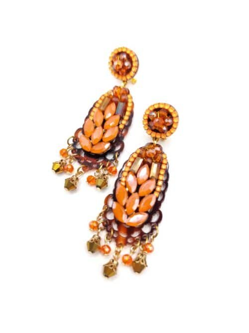 Pendientes naranjas de fiesta Aurelia con base de carey y cristal checo